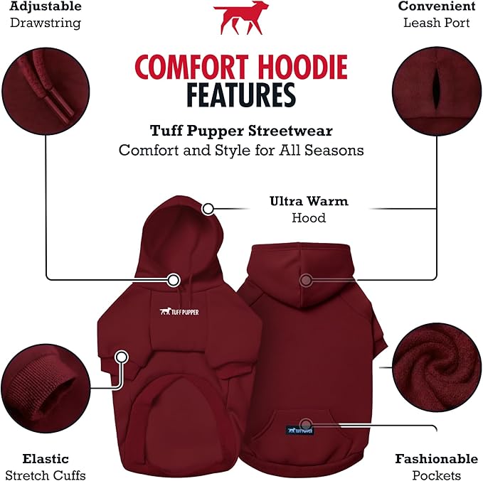 Tuff Pupper Dog Hoodie | Premium Quality 100% Organic Cotton | Ultra Soft Interior for Superior Comfort | Elastic Cuffs & Drawstring for Warmth | Stretch Fit Suitable for All Breeds (Red, 3XL)