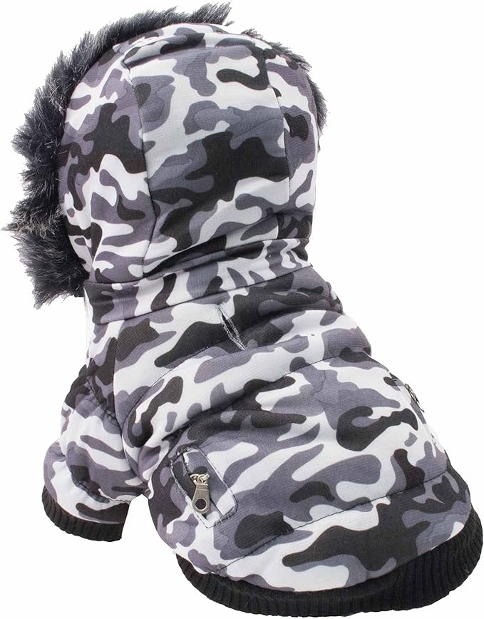 PET LIFE Classic Metallic Fashion Pet Dog Coat Jacket Parka w/ 3M Insulation and Removable Hood, Large, Deer Pattern