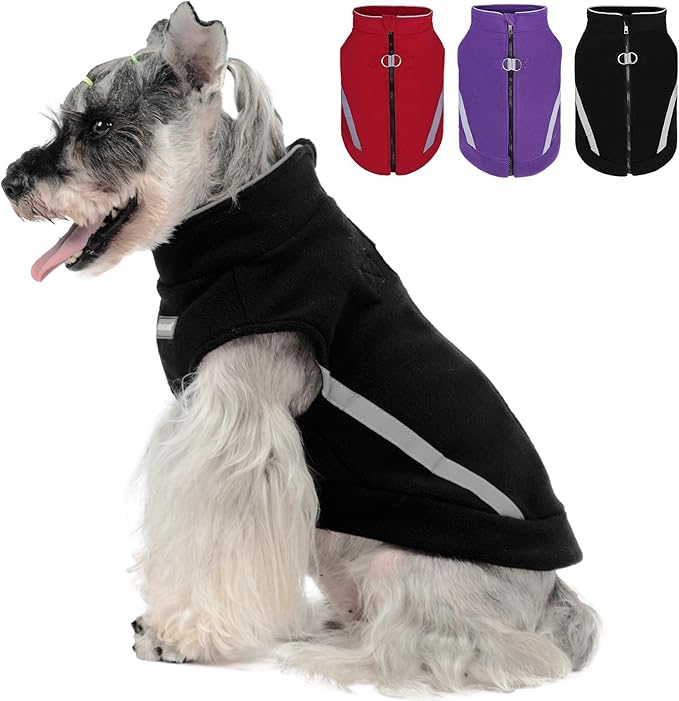 EXPAWLORER Dog Fleece Vest Jacket Sweater for Small Medium Large Dogs, Cold Weather Winter Coat Hoodie with Leash D-Ring and Zipper, Reflective Warm Sleeveless Puppy Clothes for S M L Boys Girls Cats
