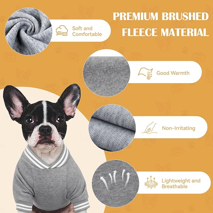 Dog Sweaters for Large Dogs, Brushed Fleece Dog Sweater Baseball Jacket Large Pet Sweater Clothes Soft Warm Boy Girl Pet(Gray-XL)
