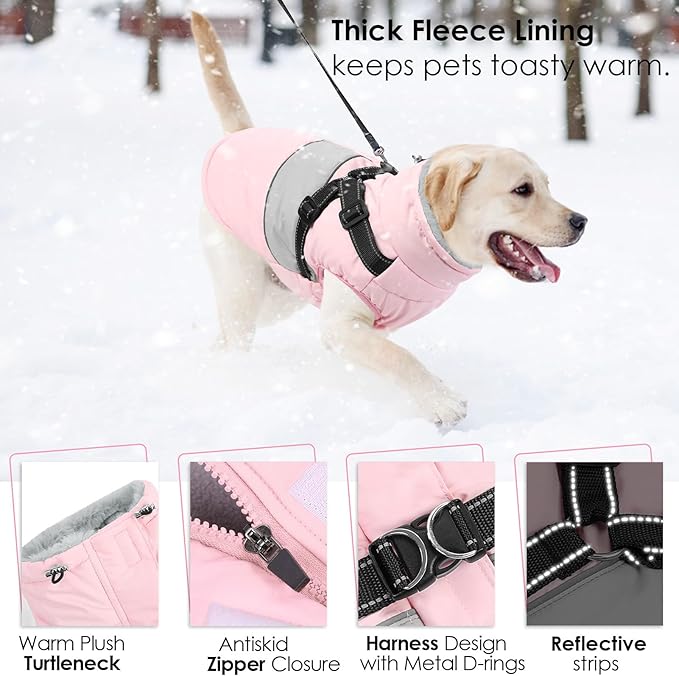 AOFITEE Dog Coat, Large Dog Jacket, Dogs Coat with Harness Built in, Reflective Waterproof Dogs Jackets Winter with Furry Collar, Warm Polar Fleece Pet Sweater Snowsuit for Doberman, Great Dane XXXL