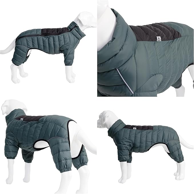 Lovelonglong Dog Coat - Warm Jacket, 4 Legs Covered Waterproof Windproof Reflective Dog Vest, Zippered Adjustable Outdoor Snow Jacket for Small to XXXXL Dogs, ArmyGreen