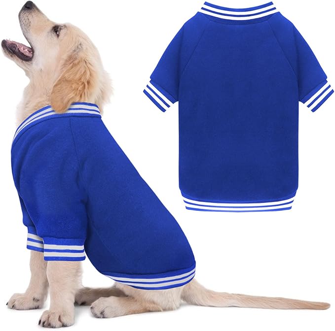 Dog Sweater Brushed Fleece Baseball Jacket Soft Warm Pet Sweatshirt Dog Sweaters for Small Dogs Puppy Sweater Boy Girl Pet(Blue-XS)