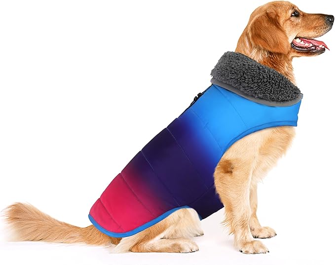 Dog Winter Coat, Waterproof Dog Jacket with Leash Hole, Reflective Adjustable Pet Snow Vest, Warm Fleece Sweater for Small Medium Large Dogs - Gradient Blue, 2XL