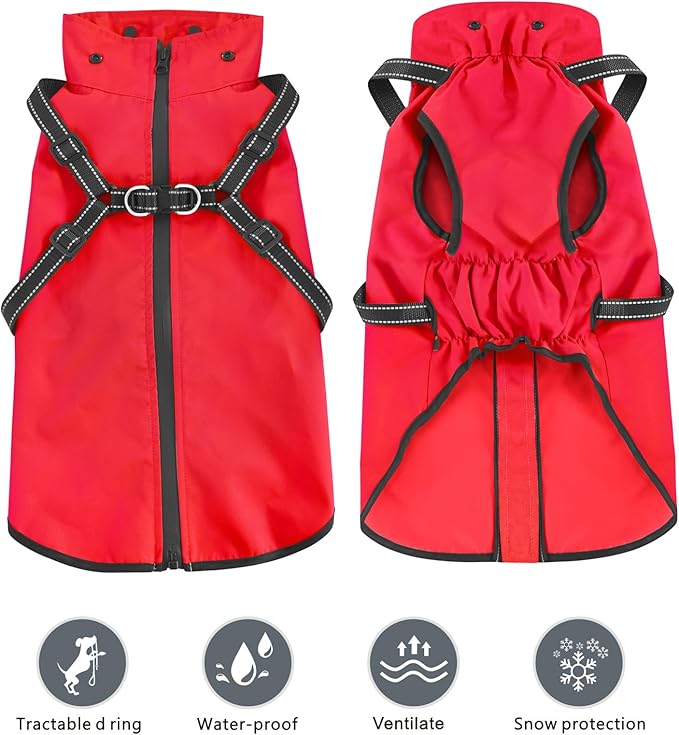 Mosucoirl Dog Raincoat Waterproof Dog Hoodie Reflective Dog Raincoat Hooded Adjustable Rain Jacket for Small Medium Large Dogs Puppies (Red, XXL)
