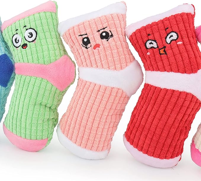 Squeaky Dog Toys, Funny Dog Toys Stuffed Plush Dog Toy, Cute Socks Dog Birthday Gift Dog Chew Toys Pet Toys for Small Medium Dogs(Pink Green)