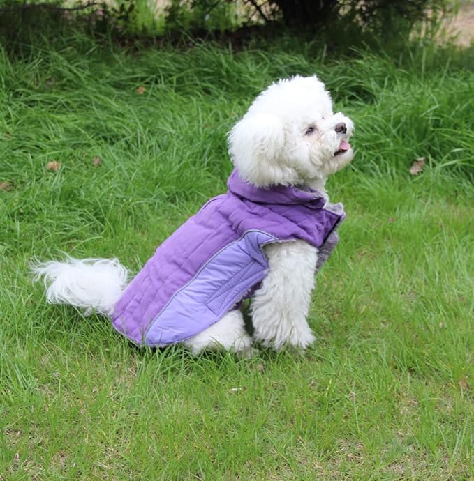Fleece Dog Hoodie for Medium Dogs Super Warm Doggie Jacket for Cold Winter Dog Coats,Purple L