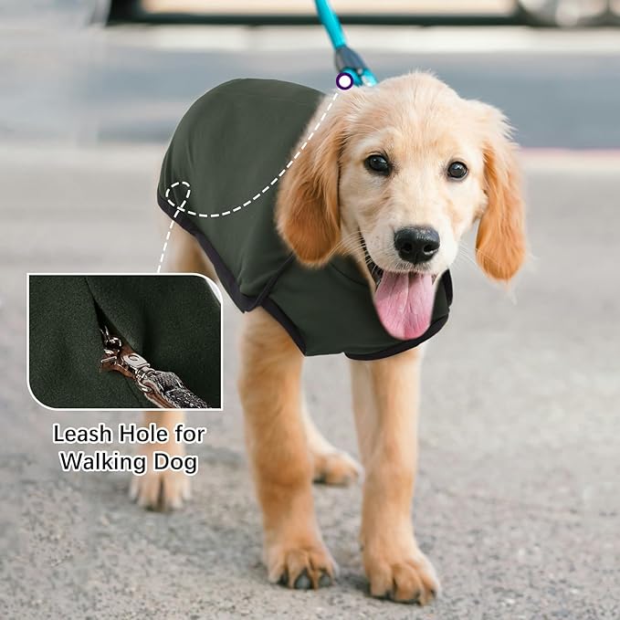 ROZKITCH Dog Winter Coat Soft Pullover Pajamas, Pet Windproof Warm Cold Weather Jacket Vest Cozy Jumpsuit Apparel Outfit Clothes for Walking Hiking Travel Sleep Green 2XL