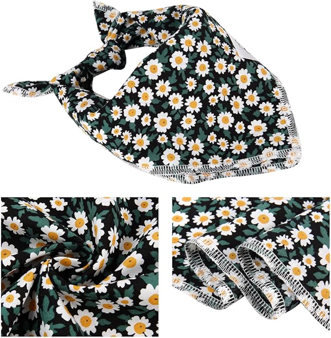 E-Clover Dog Bandanas & Matching Scrunchie Set Girl Dog Scarf Bibs with Bow Scrunchie for Small Dogs Puppy Pet Owner Gifts Flower Black