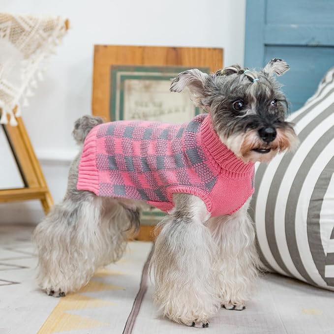 PUPTECK Dog Sweaters for Large Medium Small Dogs - Fall Classic Plaid Style Puppy Holiday Winter Coat Clothes Warm