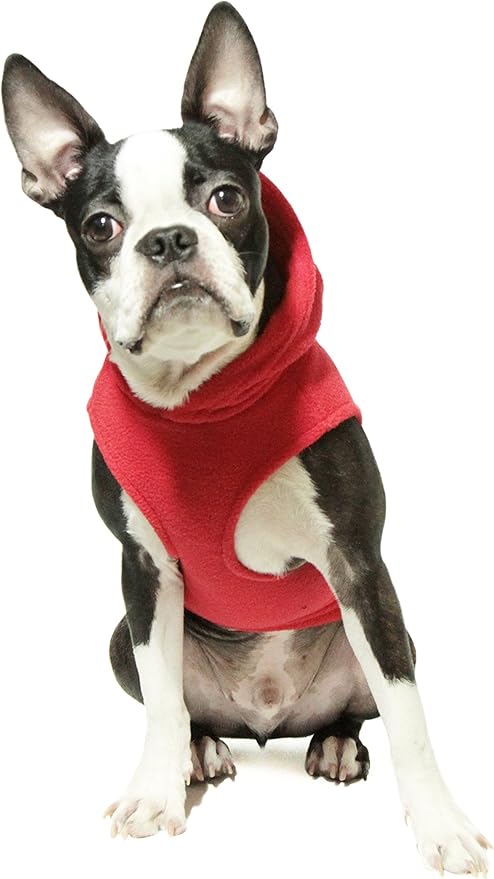 Gooby Fleece Vest Hoodie Dog Sweater - Red, X-Small - Warm Pullover Dog Hoodie with O-Ring Leash for Small to Medium Dogs