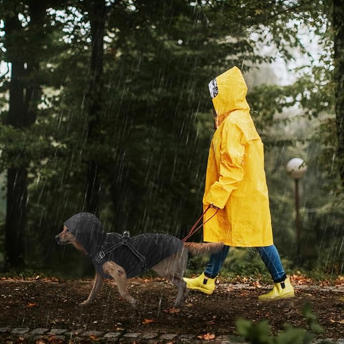 Mosucoirl Dog Raincoat Waterproof Dog Hoodie Reflective Dog Raincoat Hooded Adjustable Rain Jacket for Small Medium Large Dogs Puppies (Black, XXL)