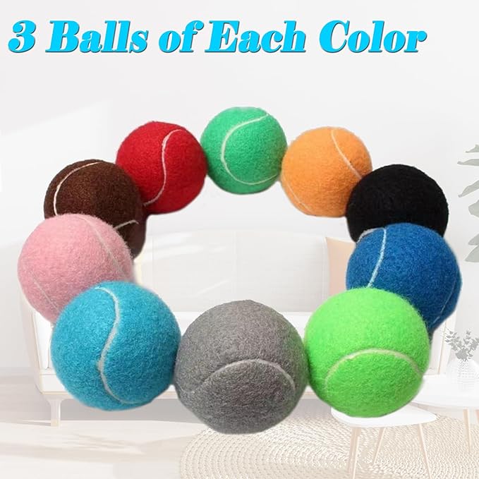 30 Pcs Tennis Balls for Dogs 2.5 Inch Pet Playing Ball Mini Training Dog Balls High Elasticity Practice Puppy Ball for Large Dog, Medium Small Dogs, 15 Colors
