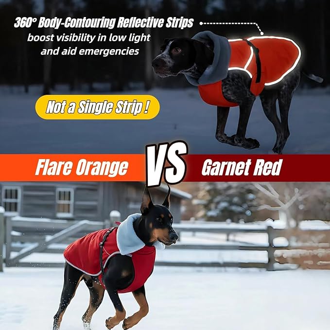 Insulated Relaxed Fit Dog Winter Coat with 360° Reflective Strips, Hard Shell Pet Sonw Jacket for Outdoor, Waterproof Apparel for Extra Large Dogs, Soft Fur Collar Clothes for Great Dane(Wine, 3XL)