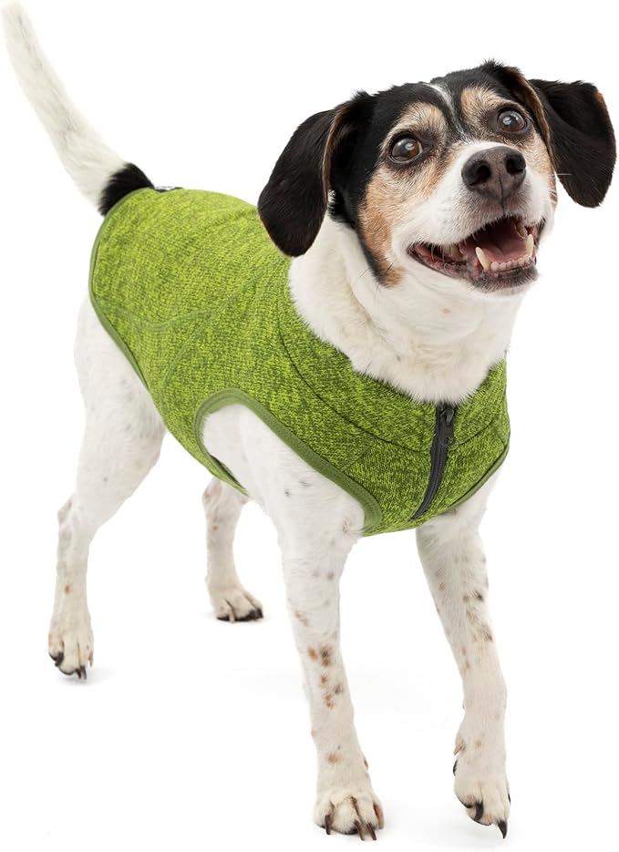 Kurgo Core Dog Sweater with Fleece Lining - Cold Weather Pet Jacket, Zipper Opening for Harness, Adjustable Neck, Year-Round Sweater for Small Dogs (Heather Green, Small)