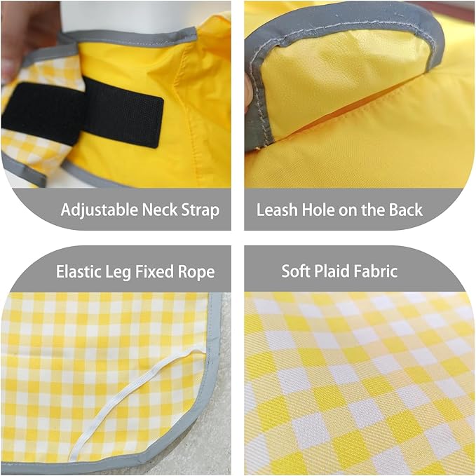 MAMORE Dog Raincoat Reversible,Waterproof Dog Rain Coat Hooded Slicker Poncho with Reflective Strip, Plaid Double Layer Rain Jacket for Small Medium Large Dogs (Yellow, Small)
