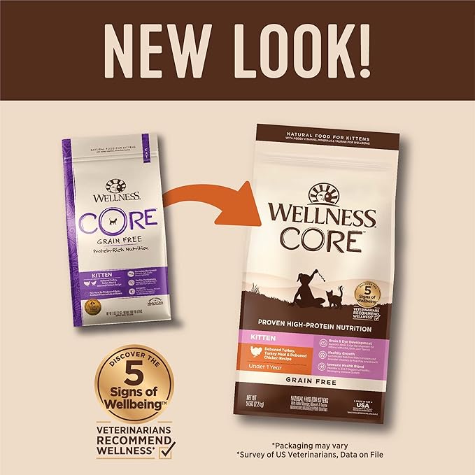 Wellness CORE Grain-Free Kitten Formula Dry Cat Food, 5 Pound Bag (Pack of 2)