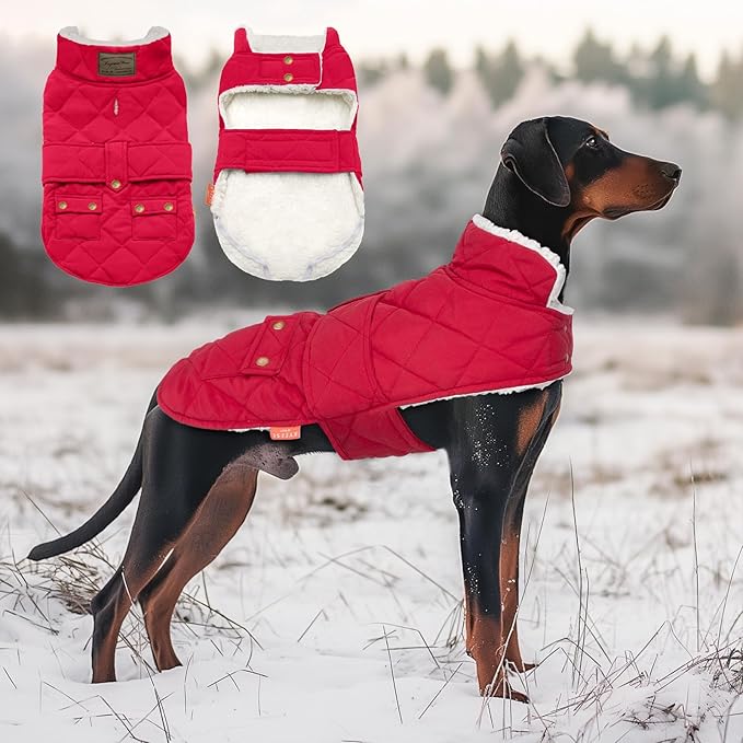 KYEESE Dog Coat Waterproof Dog Coats for Large Dogs Warm Pets Clothes for Cold Weather Windproof Dogs Jacket with Fleece Lined Thick Pet Winter Puffer Coat with Pocket Soft Pet Sweater with Leash Hole