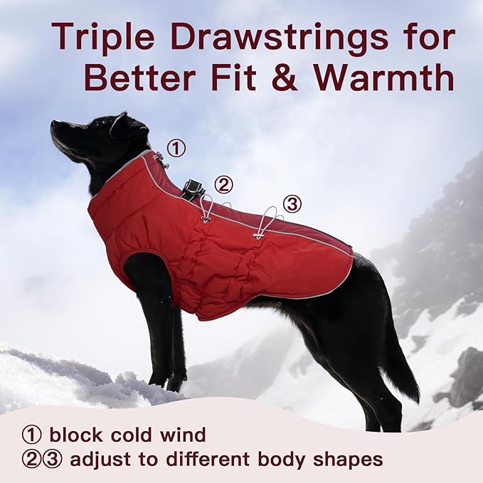 Medium Dog Coat Dog Winter Jacket,Warm Zip Up Snowsuit Dog Harness Vest Reflective Water-Resistant Dog Coat Dog Snow Jacket for Medium Dogs Jack Russell, Mini Schnauzer, Red