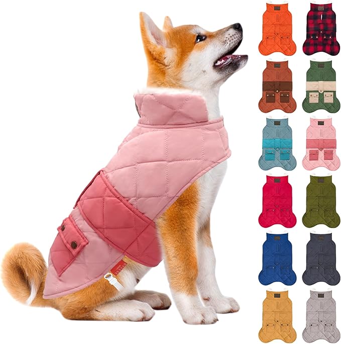 KYEESE Dog Coat Thick Cat Clothes with Pocket Warm Pet Winter Puffer Coat with Leash Hole Soft Pet Sweater for Cold Weather Windproof Dog Coats for Small Dogs Waterproof Dogs Jacket with Fleece Lined
