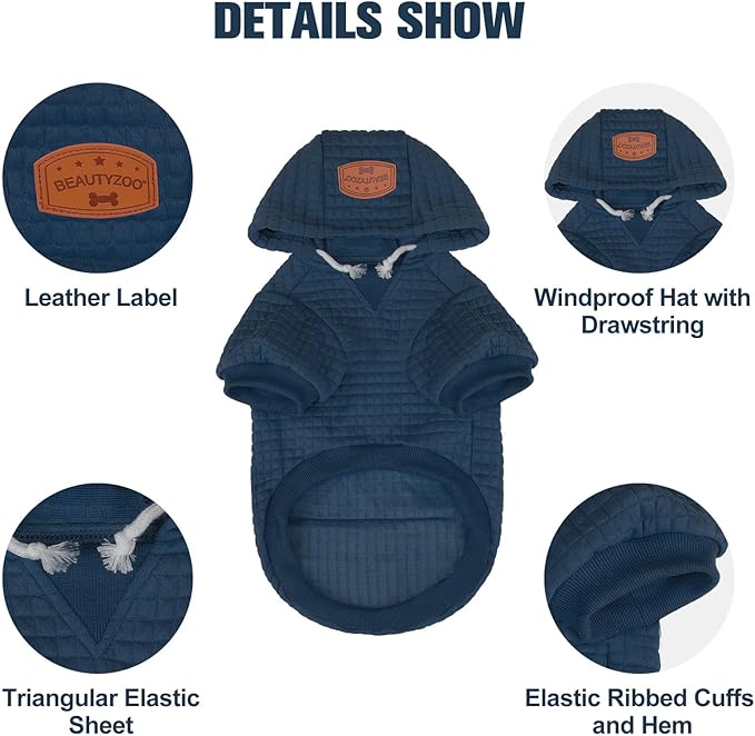 BEAUTYZOO Dog Sweaters for Large Dogs Girls Boys, Warm Winter Dog Hoodie Sweatshirt with Pocket & Leash Hole,Soft Waffle-Like Laminated Cotton Pet Clothes for Big Breeds Indoor Outdoor Cold Weather