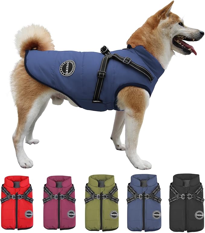 Dog Winter Coat,Warm Pet Jacket Paded Fleece Vest with Built in Harness, Windproof Reflective Cozy Adjustable Snow Pet Coat Clothes with Zipper for Small Medium Large Dogs