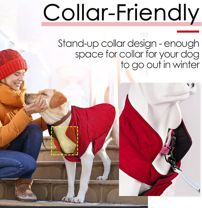 ThinkPet Dog Cold Weather Coats - Cozy Waterproof Windproof Reversible Winter Dog Jacket, Thick Padded Warm Coat Reflective Vest Clothes for Puppy Small Medium Large Dogs