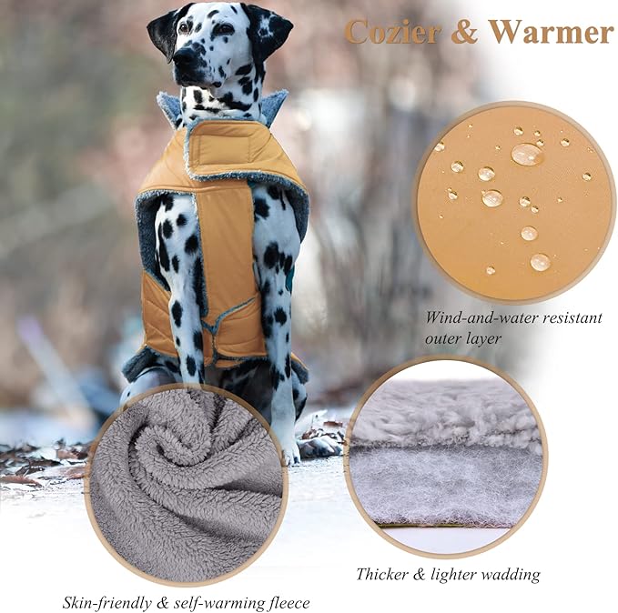 VIVAGLORY Frostfit Dog Coat, Dog Jacket for Winter & Cold Weather, Warm Fluffy Fleece Lined Water Resistant Reflective for Puppy, Coat with Velcro Fastening & Leash Hole, XXS, Khaki
