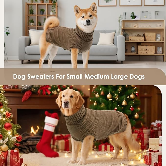 Dog Sweaters for Large Dogs Male Female Pet Knitwear Classic Puppy Warm Pullover Turtleneck Cold Weather Clothes for Pitbull(Brown, XL)