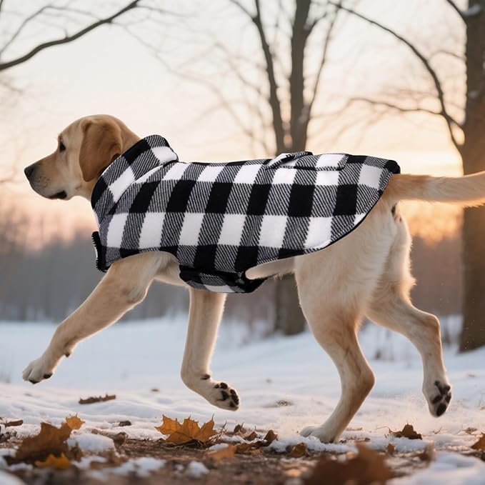 ASENKU Dog Winter Coat, Fleece Doggie Jacket Plaid Reversible Vest Waterproof Windproof Cold Weather Clothes for Small Medium Large Dogs (S, White)