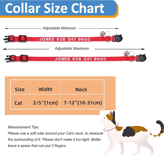 Personalized Cat Collars, Embroidered with Pet Name and Phone Number, Adjustable Nylon Breakaway Safety Release Buckle ID Collar,Custom Text with Bell for Cat or Kitten,Pink