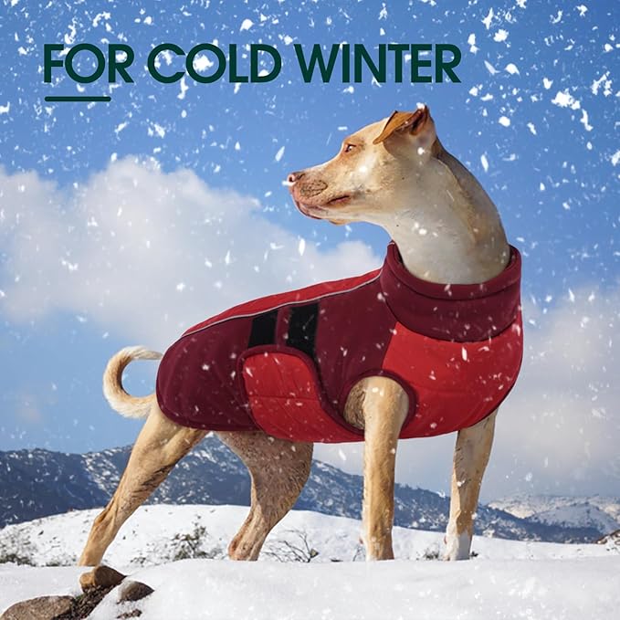 Kuoser Large Dog Coat, Winter Waterproof Dog Jackets for Large Dogs, Reflective Doggie Vest with Leash Hole, Cold Weather Coats Pet Snow Jacket for Labrador Beagle, Red XXL
