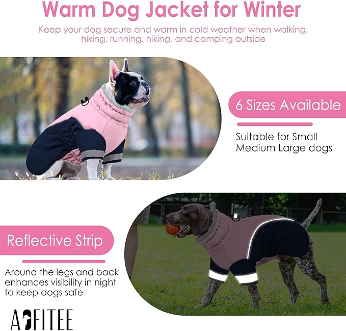 AOFITEE Dog Coat - Warm Small Dog Winter Jacket with Two Legs- Zip Up Dogs Jackets for Winter Reflective Dogs Snow Coats Puffer Jackets for Yorkshire, Schnauzer, PinkNavy S