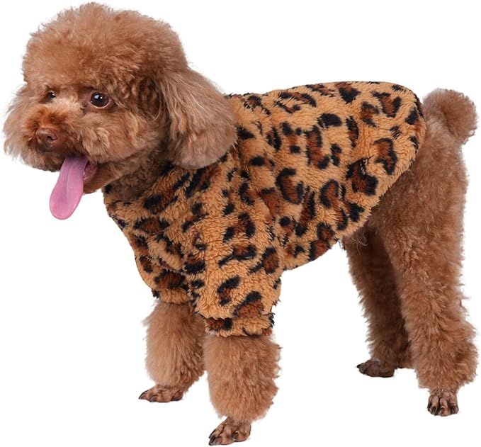 GreenJoy Leopard Print Dog Sweater – Stretchy Fleece Dog Turtleneck Sweatshirt for Puppies & Cats, Soft & Warm Pet Winter Clothes for Small, Medium & Large Dogs (Coffee Brown, X-Small)