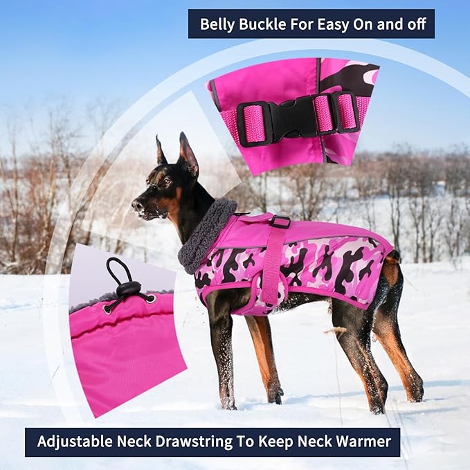 IECOii Extra Warm Reflective Adjustable Dog Jacket with Buckle Fleece Turtleneck for Cold Weather, Soft Winter Coat for Small, Medium, Extra Large Dogs