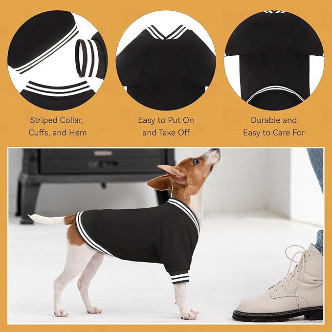 Dog Sweater Brushed Fleece Pet Clothes Baseball Jacket Soft Warm Pet Sweater Dog Sweaters for Small/Medium Dogs Boy Girl(Black-S/M)