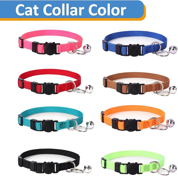 Personalized Cat Collars, Embroidered with Pet Name and Phone Number, Adjustable Nylon Breakaway Safety Release Buckle ID Collar,Custom Text with Bell for Cat or Kitten,Pink