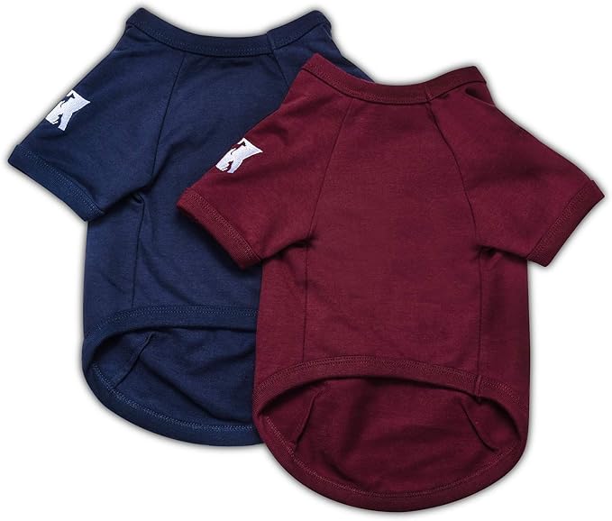 Koneseve Dog Shirts Soft Cotton Dog Clothes Stretchy T-Shirt for Small Medium Large Dogs Cat Shirt Breathable Puppy Outfit Kitten Apparel Pet Pullover Tee Blank Basic Sweatshirt 2-Pack Blue & Red 2XL