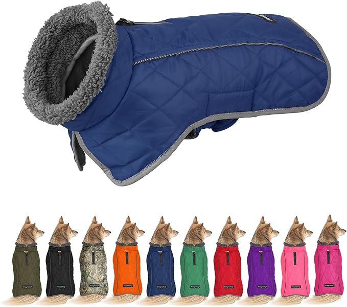 Fragralley Dog Coat Large, Waterproof Dog Jacket with Warm Fleece Lining, Adjustable Reflective Dogs Winter Coat, Turtleneck Pet Coats for Cold Weather (Blue XL)