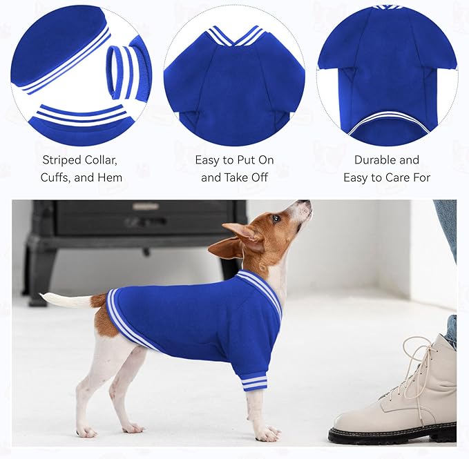 Dog Sweaters for Small Dogs, Brushed Fleece Dog Sweater Baseball Jacket Pet Clothes Soft Warm Sweatshirt Puppy Sweater Boy Girl Pet(Blue-S)
