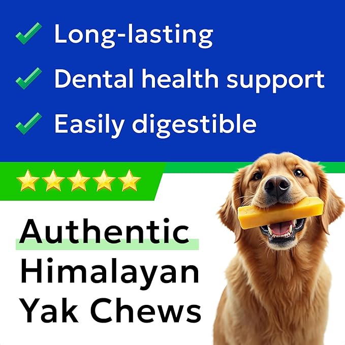 BARK&SPARK Yak Cheese Himalayan Dog Chews - 100% Natural & Long Lasting Dog Treats, Yak Milk Chews for Small, Medium & Large Dogs, Lactose & Gluten Free Dental Sticks, Healthy & Safe (4 Medium Chews)