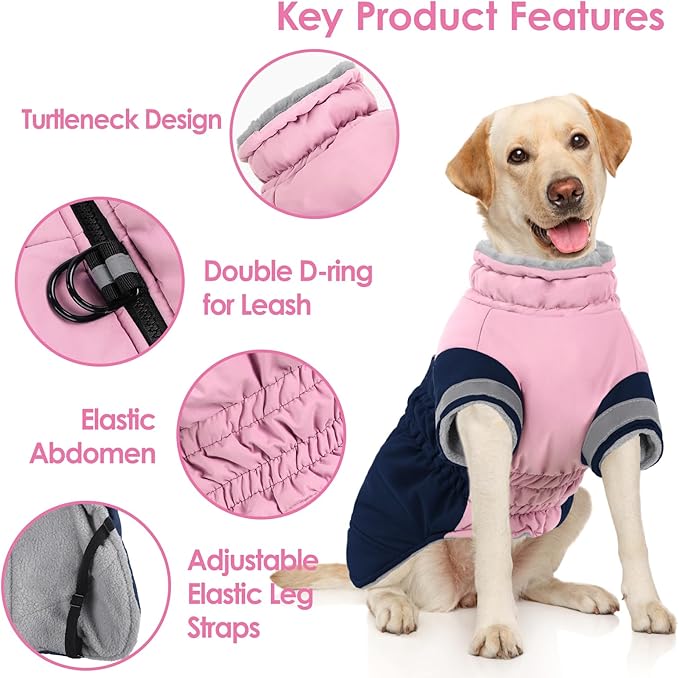 AOFITEE Dog Coat - Warm Small Dog Winter Jacket with Two Legs- Zip Up Dogs Jackets for Winter Reflective Dogs Snow Coats Puffer Jackets for Yorkshire, Schnauzer, PinkNavy S