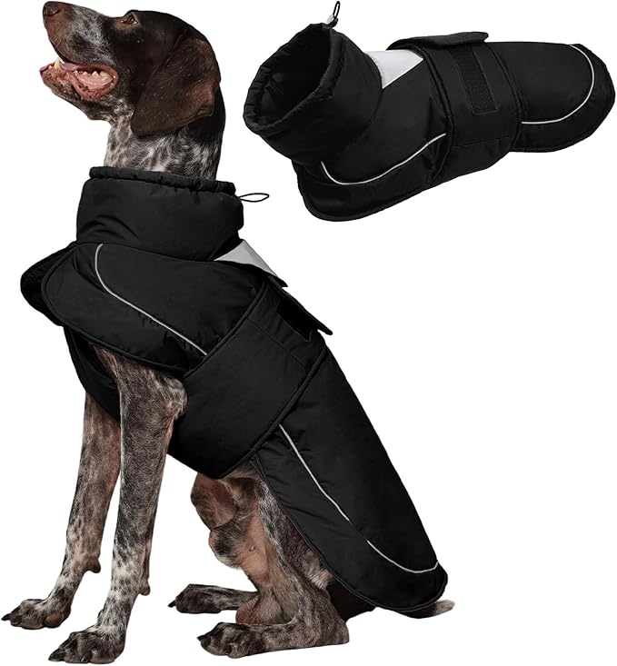 Kuoser Dog Jacket, Dog Coats for Large Dogs, Winter Waterproof Big Doggie Vest, Reflective Dogs Cold Weather Coat, Windproof Turtleneck Pet Puffer Jacket Snowsuit Clothes with Harness Hole