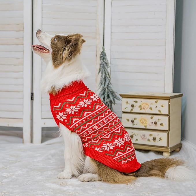 SCENEREAL Dog Sweaters for Large Medium Small Dogs, Soft, Warm Turtleneck Puppy Clothes Sweatshirt, Knitted Ugly Dog Christmas Outfits, Argyle Xmas Pet Cold Weather Coat for Girls Boys