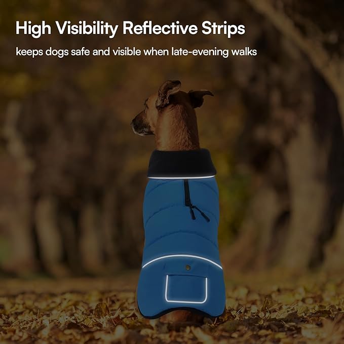Dog Coat, Large Dog Jacket, Windproof Dogs Puffer Jacket, Fleece Lined Warm Dogs Winter Coat with Harness Hole(Blue 3XL)