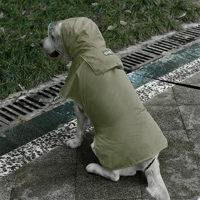 Pet Raincoat Packable Hooded Dog Rain Jacket Reflective Strips Lightweight Adjustable Poncho for Small Medium Large Dogs Army Green S