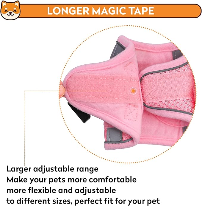 Dog Harness with Leash Set, No-Pull Step-in Reflective Pet Harness with 1 Leash Clips, Adjustable Soft Padded Easy Walk Dog Vest for Small Medium Large Dogs, Cats(Light Pink, Large)
