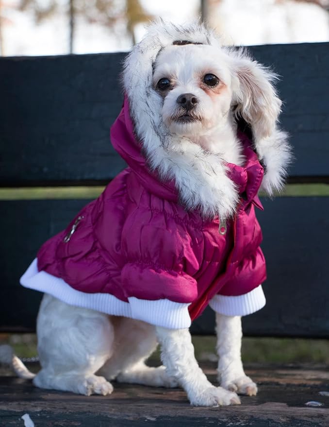 PET LIFE Classic Metallic Fashion Pet Dog Coat Jacket Parka w/ 3M Insulation and Removable Hood, Medium, Metallic Hot Pink