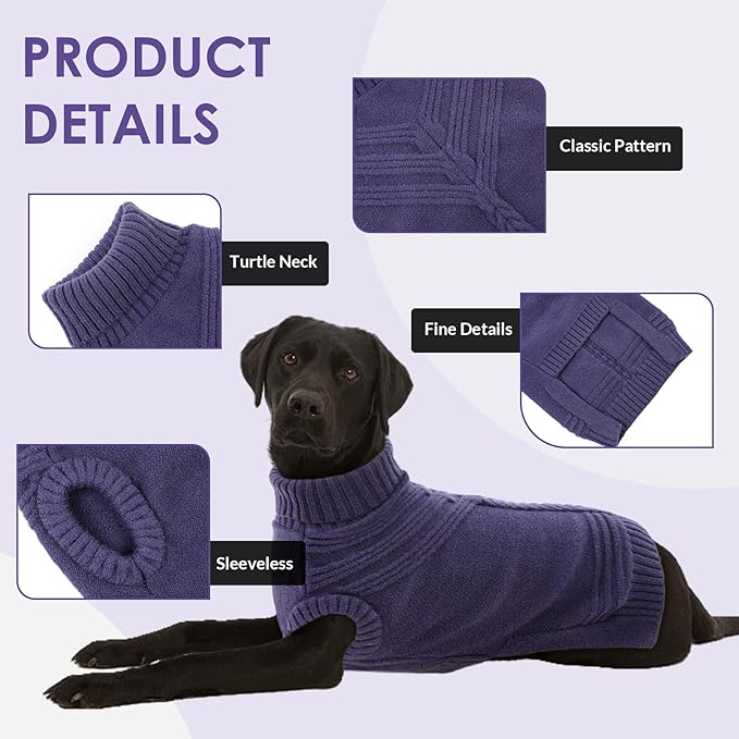 Dog Sweaters for Medium Dogs Male Female Pet Knitwear Classic Puppy Warm Pullover Turtleneck Cold Weather Clothes for Schnauzer(GrayishBlue, M)