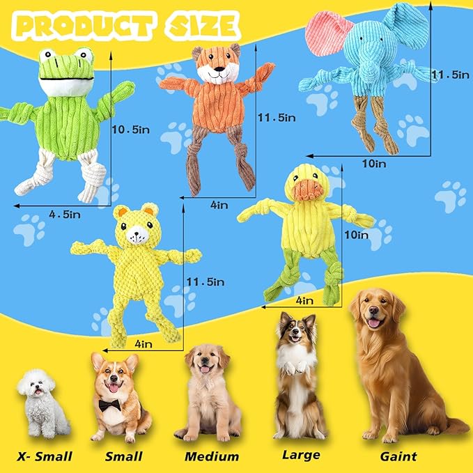 5 Pack Squeaky Dog Toys, No Stuffing Plush Dog Chew Toy Puppy Teething Toys to Keep Them Busy, Chewer Tough Durable Crinkle Interactive Dogs Toy Bundle for Small Medium Large Dogs